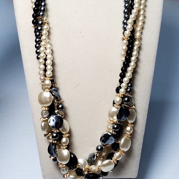 Retro Multi Strand Beaded Twist Necklace Unsigned 20" Vtg - Picture 5 of 8